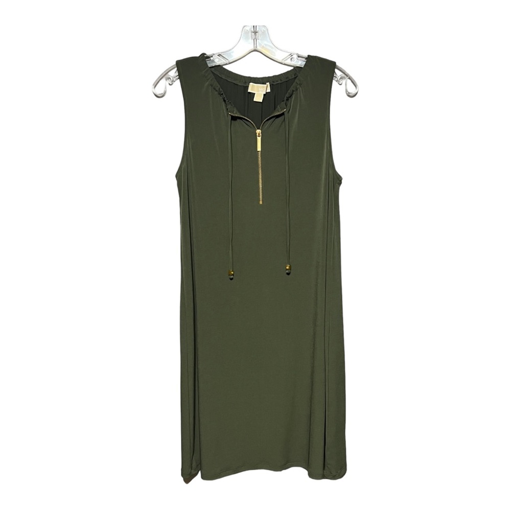 Michael Michael Kors Olive Green Sleeveless Shirt Dress 3/4 Zip Halter Midi